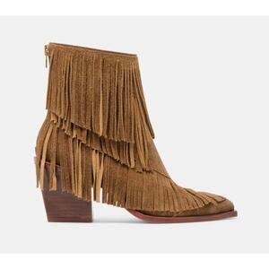 Dolce Vita Torey Boots Chestnut Suede Size 8 NIB Tiered Fringe Western Inspired